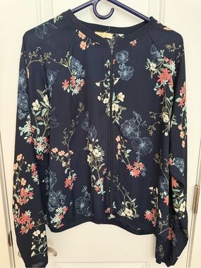Maurices Navy Floral Zip-Up Bomber Jacket